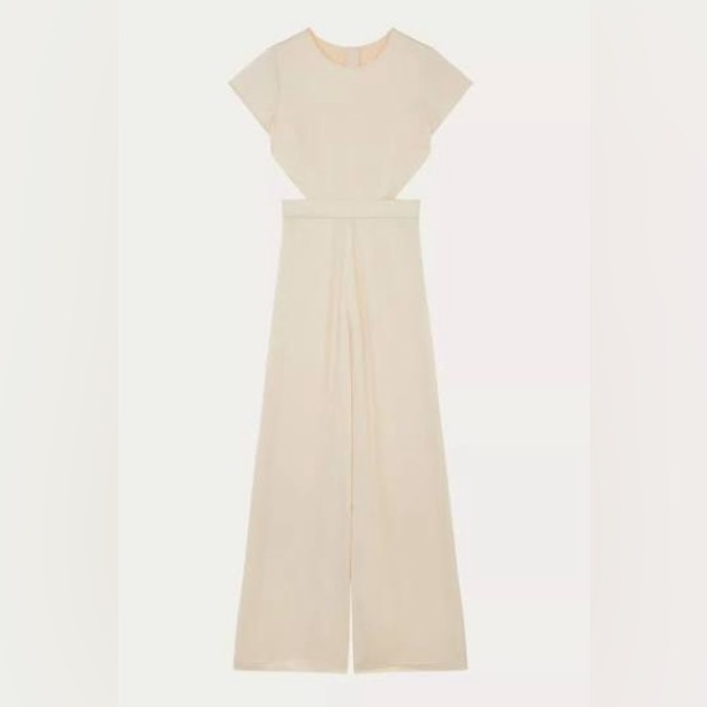 ba&sh satin cutout crew neck Cream Jumpsuit perfect for rehearsal dinner - Picture 2 of 4